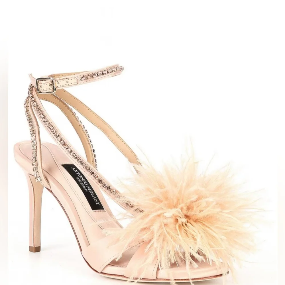 Antonio Melani Collection Aurora Feathered Rhinestone Embellished Dress Sandals - Picture 3 of 13